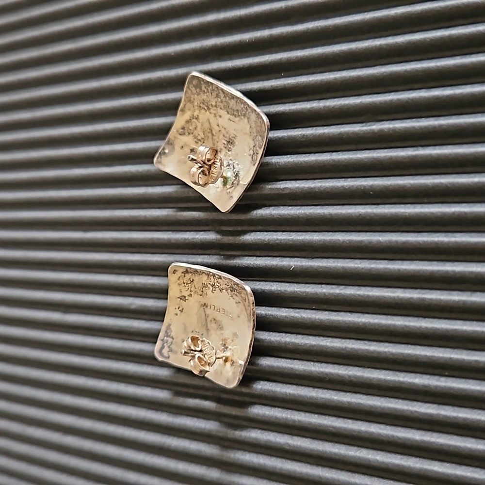 Square Hammered Silver Earrings - image 2